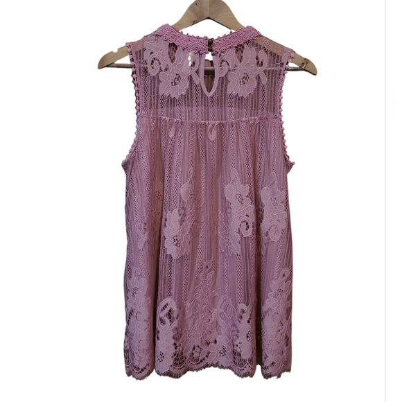 Women's Xhilaration Lace Mockneck Sleeveless Top Dusty Pink Large 🩷 - Picture 6 of 13